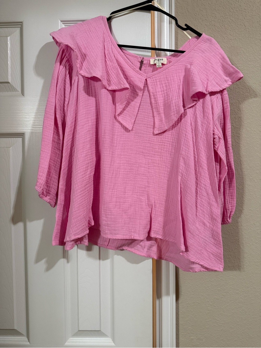 Pink Ruffle Collar Gauze T
